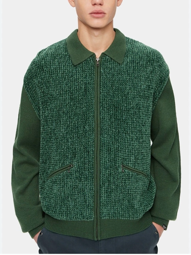 Nwt Thisisneverthat Forest Green Velvet Knit Zip Polo Grandpa Sweater Jacket L